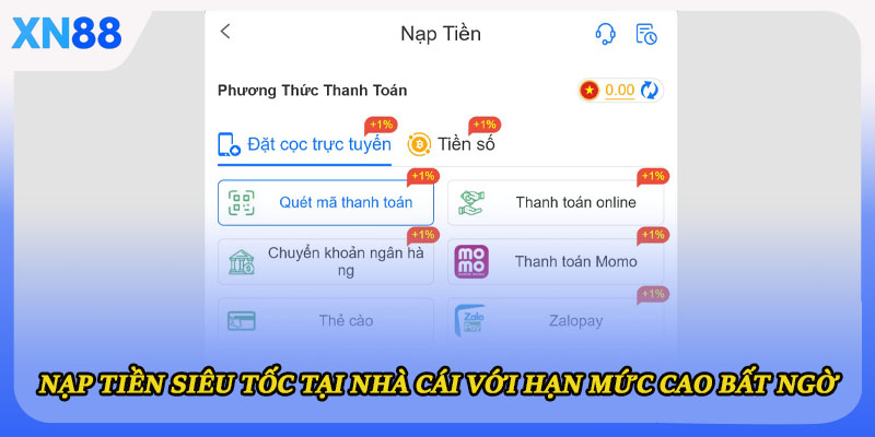 Nạp tiền siêu tốc tại nhà cái với hạn mực cao bất ngờ 